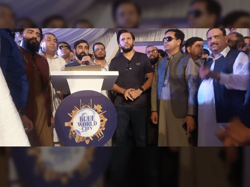 Shahid Afridi joins Blue World City on Balloting of Overseas Block